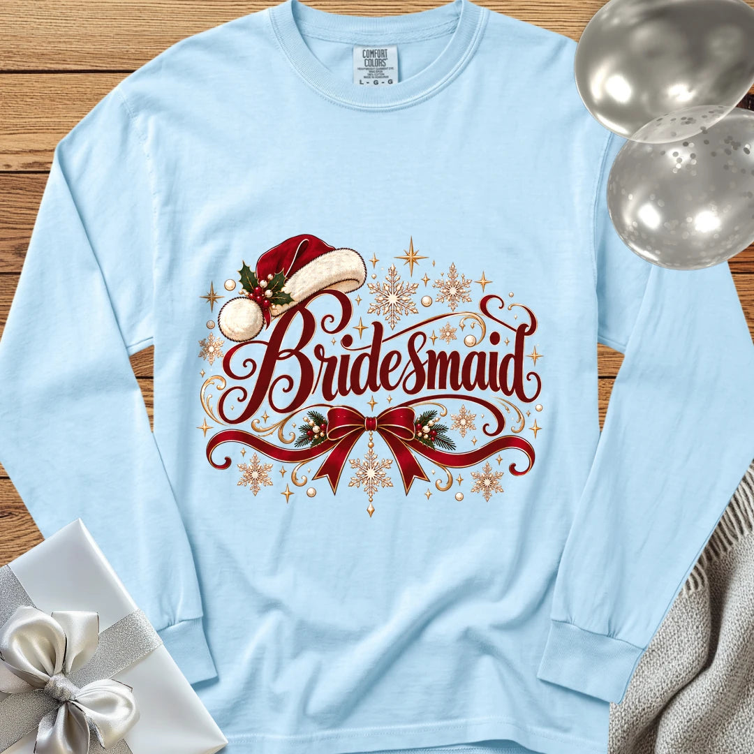 Bridesmaid - Premium Christmas Long Sleeve Wedding T-Shirt - Chambray