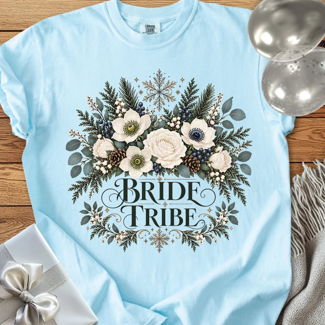 Bride Tribe - Premium Winter Bouquet Wedding T-Shirt - Chambray