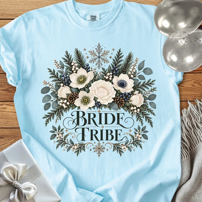 Bride Tribe - Premium Winter Bouquet Wedding T-Shirt - Chambray
