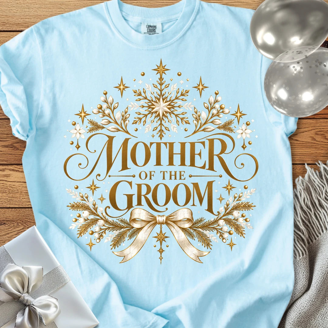 Mother of the Groom - Premium Winter Sparkle Wedding T-Shirt - Chambray