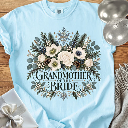 Grandmother of the Bride - Premium Winter Bouquet Wedding T-Shirt - Chambray