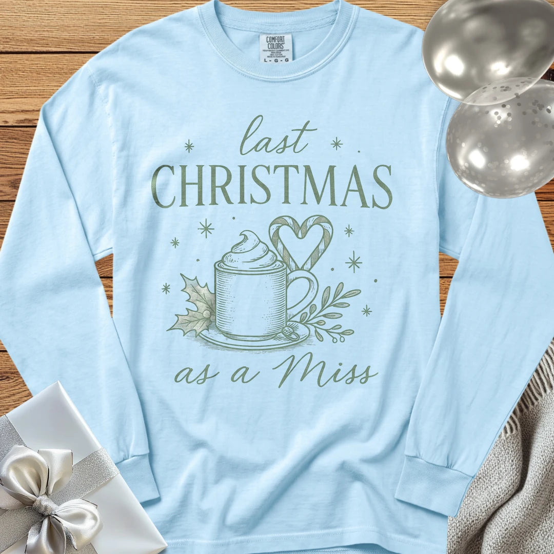 Last Christmas as Miss (Coffee) - Premium Engagement Long Sleeve T-Shirt - Chambray