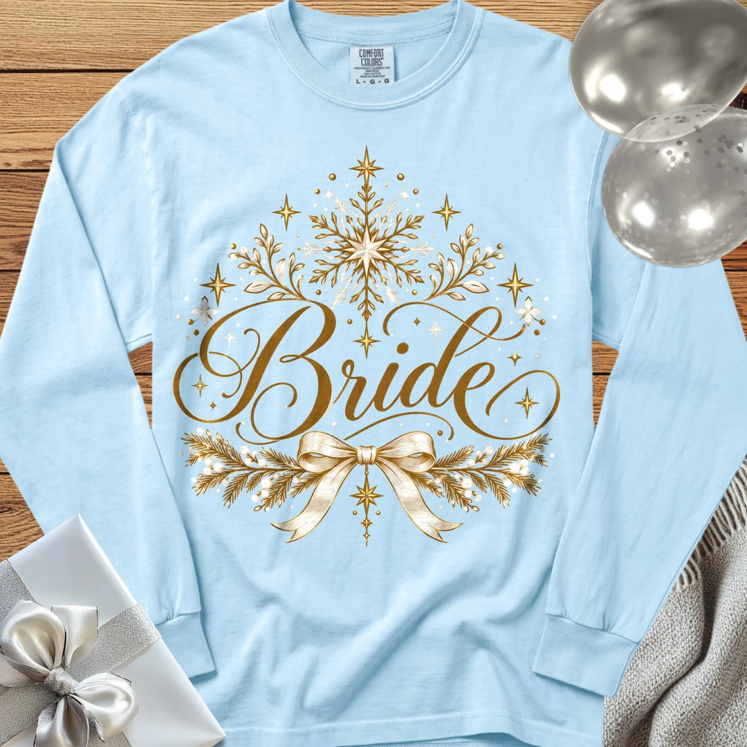 Bride - Premium Winter Sparkle Wedding Long Sleeve T-Shirt - Chambray