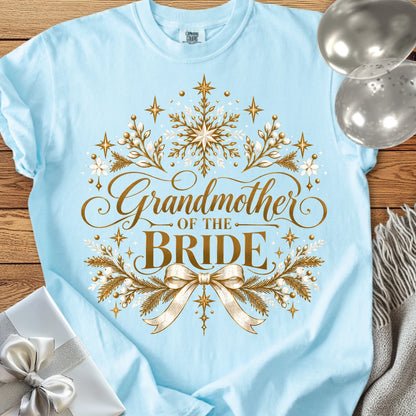 Grandmother of the Bride - Premium Winter Sparkle Wedding T-Shirt - Chambray