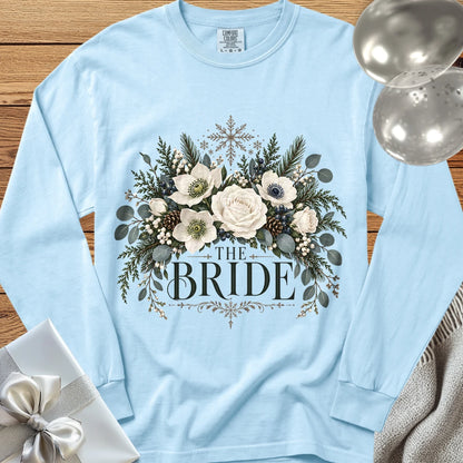Bride - Premium Winter Bouquet Wedding Long Sleeve T-Shirt - Chambray