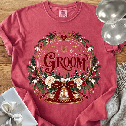 Groom - Premium Snowglobe Wedding T-Shirt - Crimson