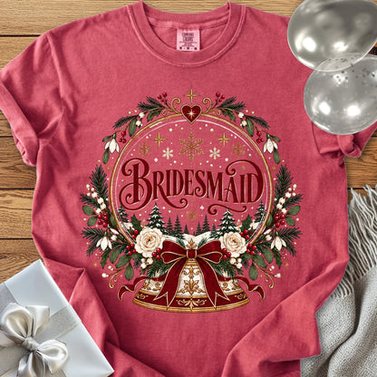 Bridesmaid - Premium Snowglobe Wedding T-Shirt - Crimson