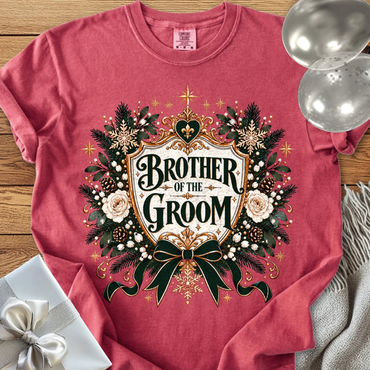 Brother of the Groom - Premium Winter Heirloom Wedding T-Shirt - Crimson