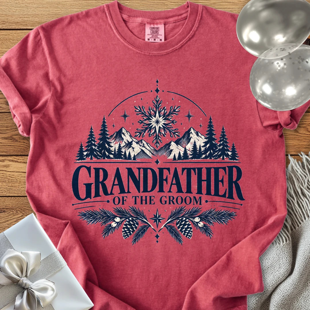 Grandfather of the Groom - Premium Winter Peaks Wedding T-Shirt - Crimson