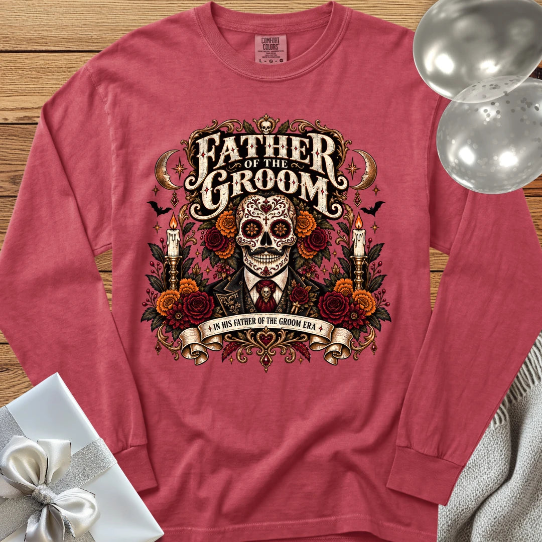 Father of the Groom, In His Father of the Groom Era - Premium Halloween Wedding Long Sleeve T-Shirt - Crimson