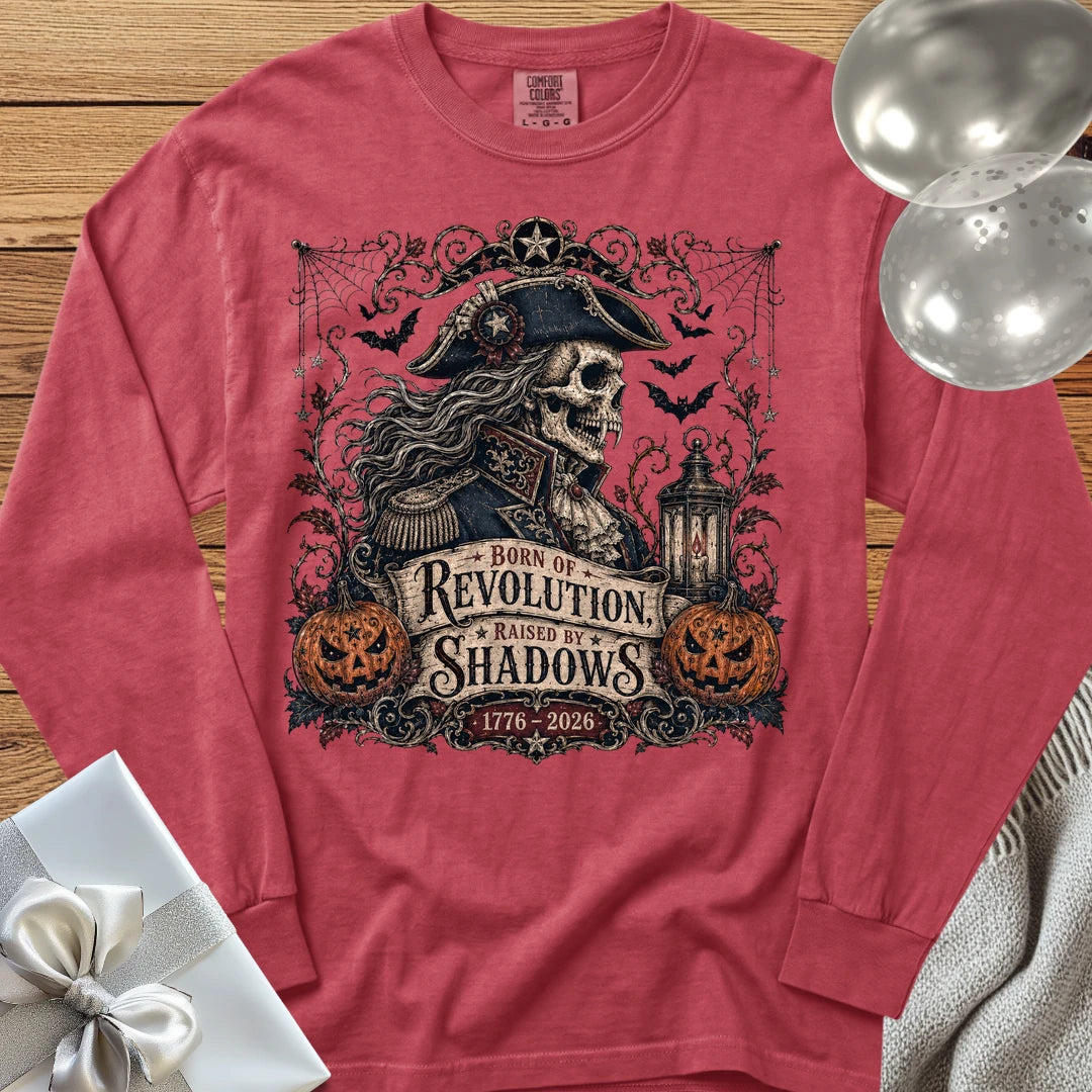 Born of Revolution, Raised by Shadows - Premium Halloween America 250 Long Sleeve T-Shirt - Crimson