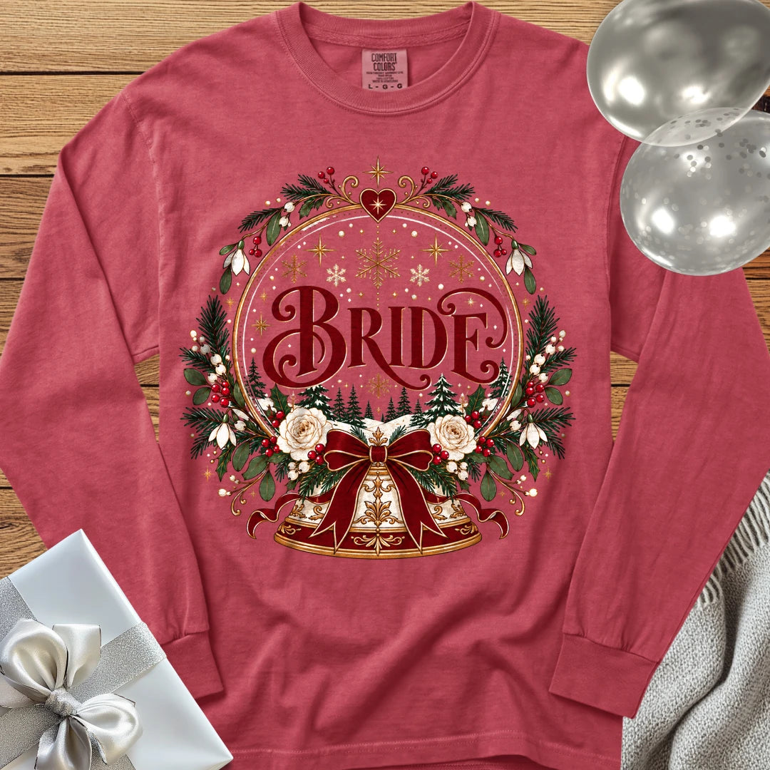 Bride - Premium Snowglobe Wedding Long Sleeve T-Shirt - Crimson