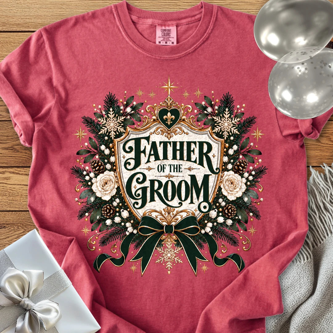 Father of the Groom - Premium Winter Heirloom Wedding T-Shirt - Crimson