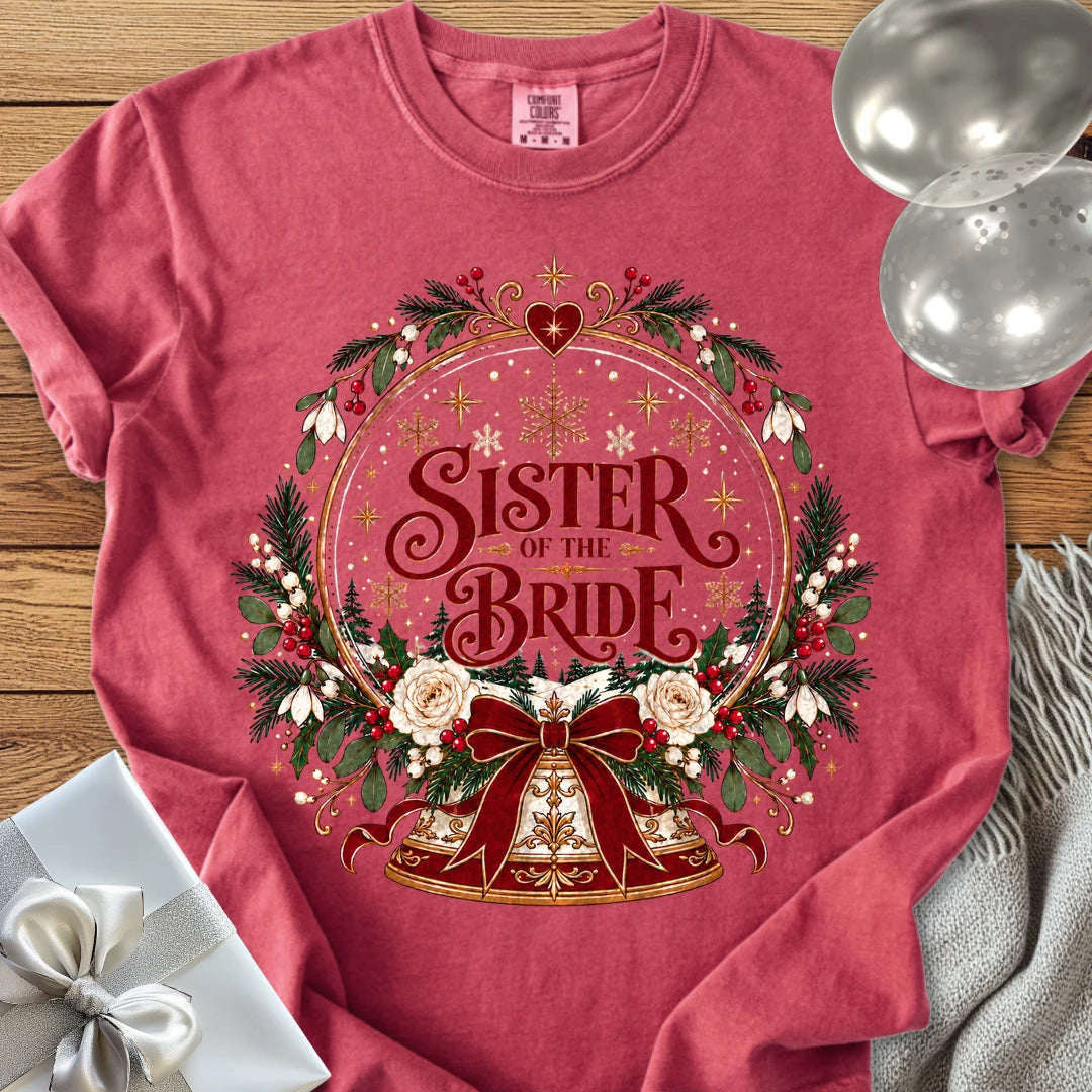 Sister of the Bride - Premium Snowglobe Wedding T-Shirt - Crimson
