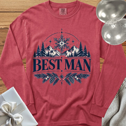 Best Man - Premium Winter Peaks Wedding Long Sleeve T-Shirt - Crimson