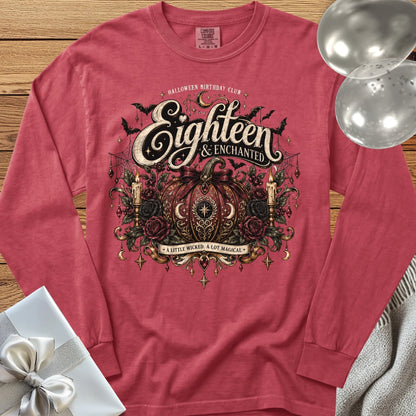 Eighteen & Enchanted - Premium Halloween 18th Birthday Long Sleeve T-Shirt - Crimson