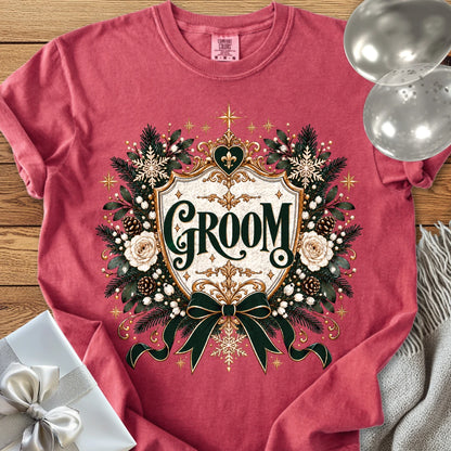 Groom - Premium Winter Heirloom Wedding T-Shirt - Crimson