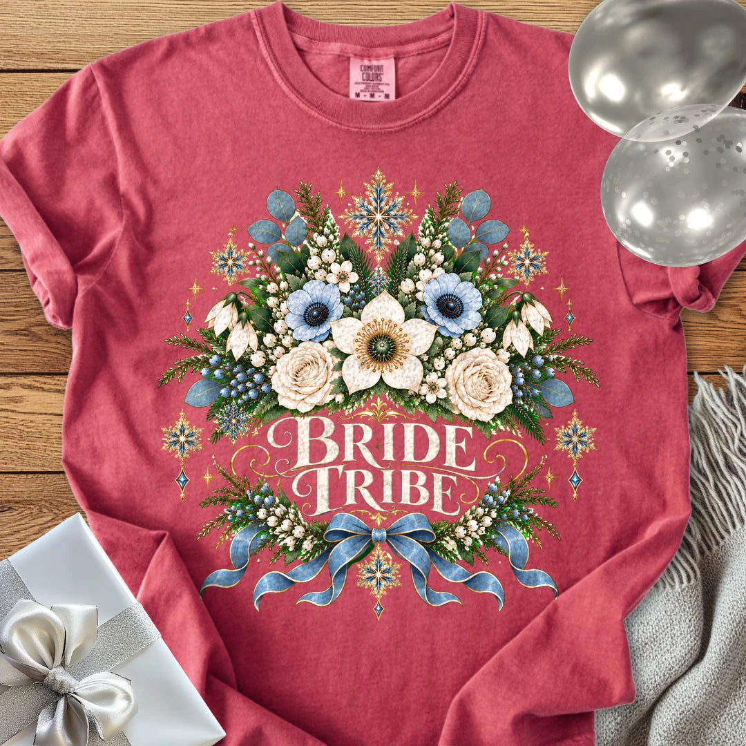 Bride Tribe - Premium Winter Botanical Wedding T-Shirt - Crimson