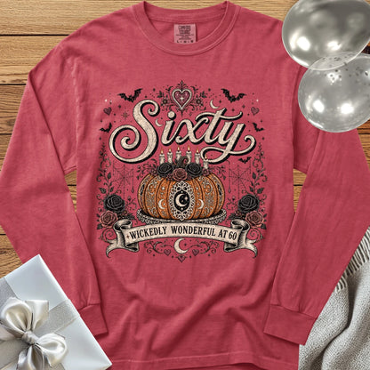 Sixty, Wickedly Wonderful at 60 - Premium Halloween 60th Birthday Long Sleeve T-Shirt - Crimson