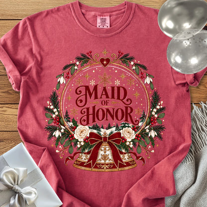 Maid of Honor - Premium Snowglobe Wedding T-Shirt - Crimson