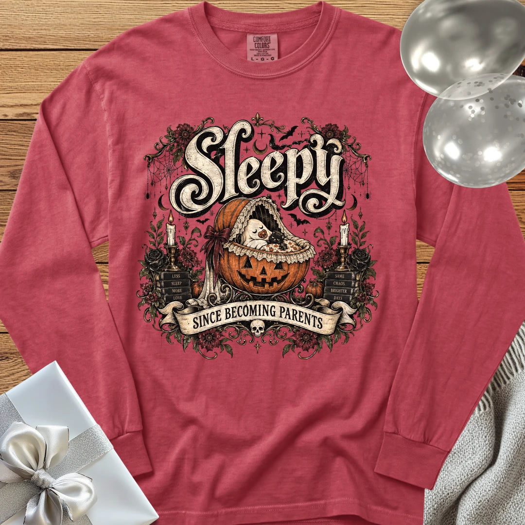 Sleepy Since Becoming Parents - Premium Parenting Halloween Long Sleeve T-Shirt - Crimson