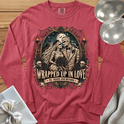 Wrapped Up in Love - Premium Halloween Wedding Long Sleeve T-Shirt - Crimson