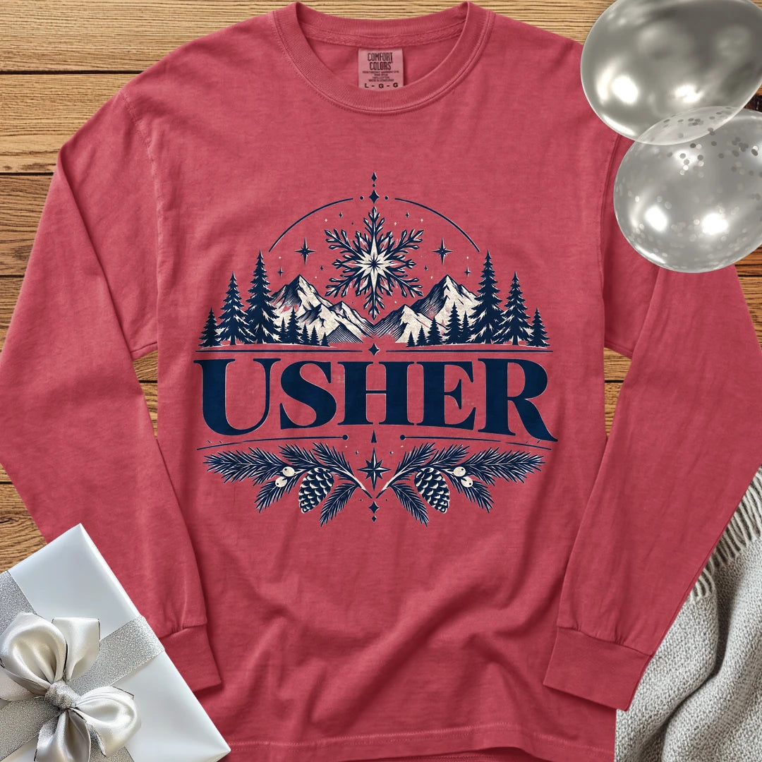 Usher - Premium Winter Peaks Wedding Long Sleeve T-Shirt - Crimson