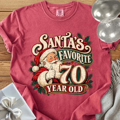 Santa’s Favorite 70 Year Old - Premium Christmas 70th Birthday T-Shirt - Crimson