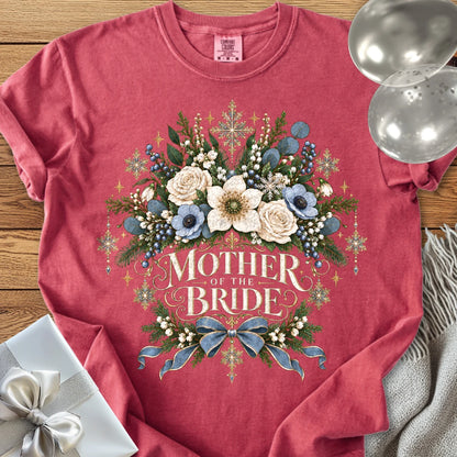 Mother of the Bride - Premium Winter Botanical Wedding T-Shirt - Crimson