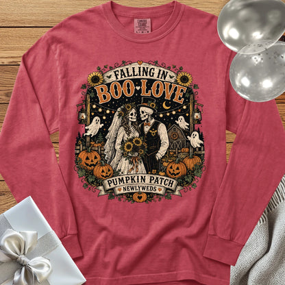 Falling in Boo-Love - Premium Halloween Newlywed Long Sleeve T-Shirt - Crimson