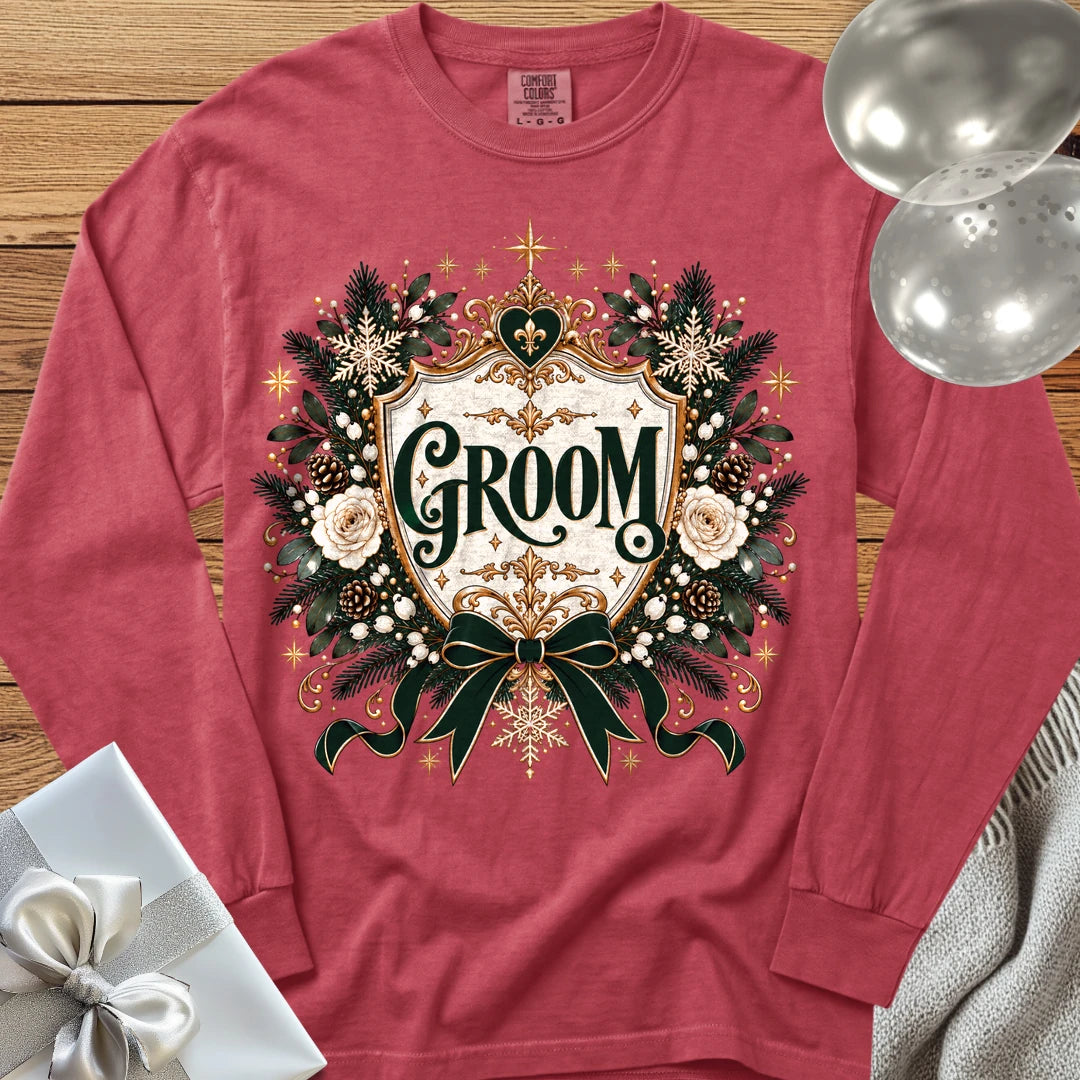 Groom - Premium Winter Heirloom Wedding Long Sleeve T-Shirt - Crimson
