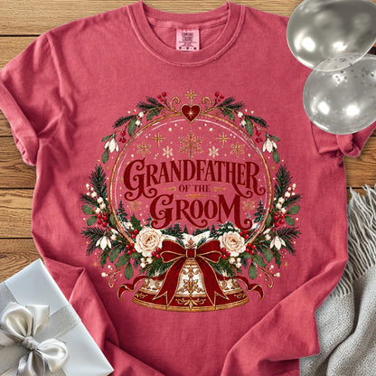 Grandfather of the Groom - Premium Snowglobe Wedding T-Shirt - Crimson
