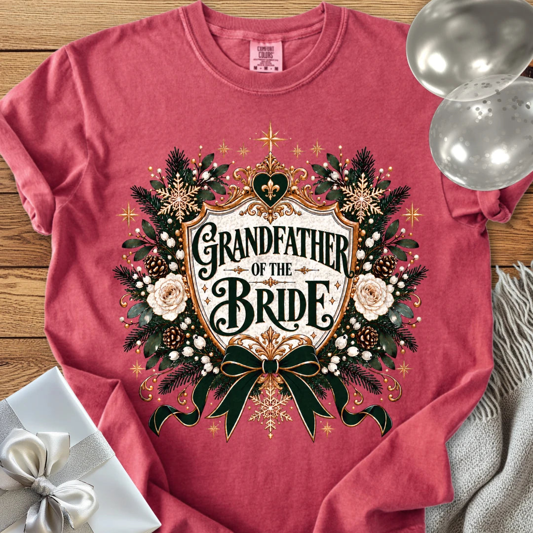 Grandfather of the Bride - Premium Winter Heirloom Wedding T-Shirt - Crimson