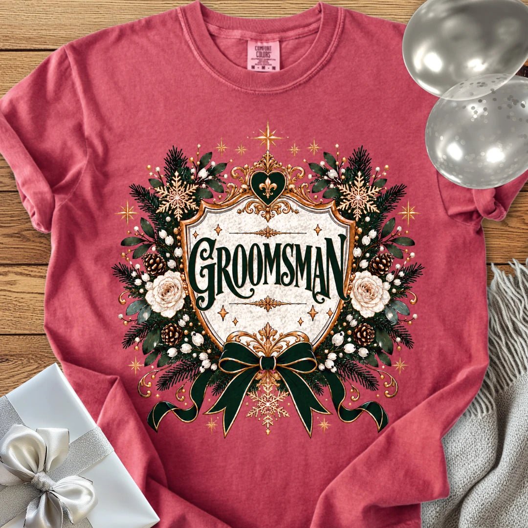 Groomsman - Premium Winter Heirloom Wedding T-Shirt - Crimson