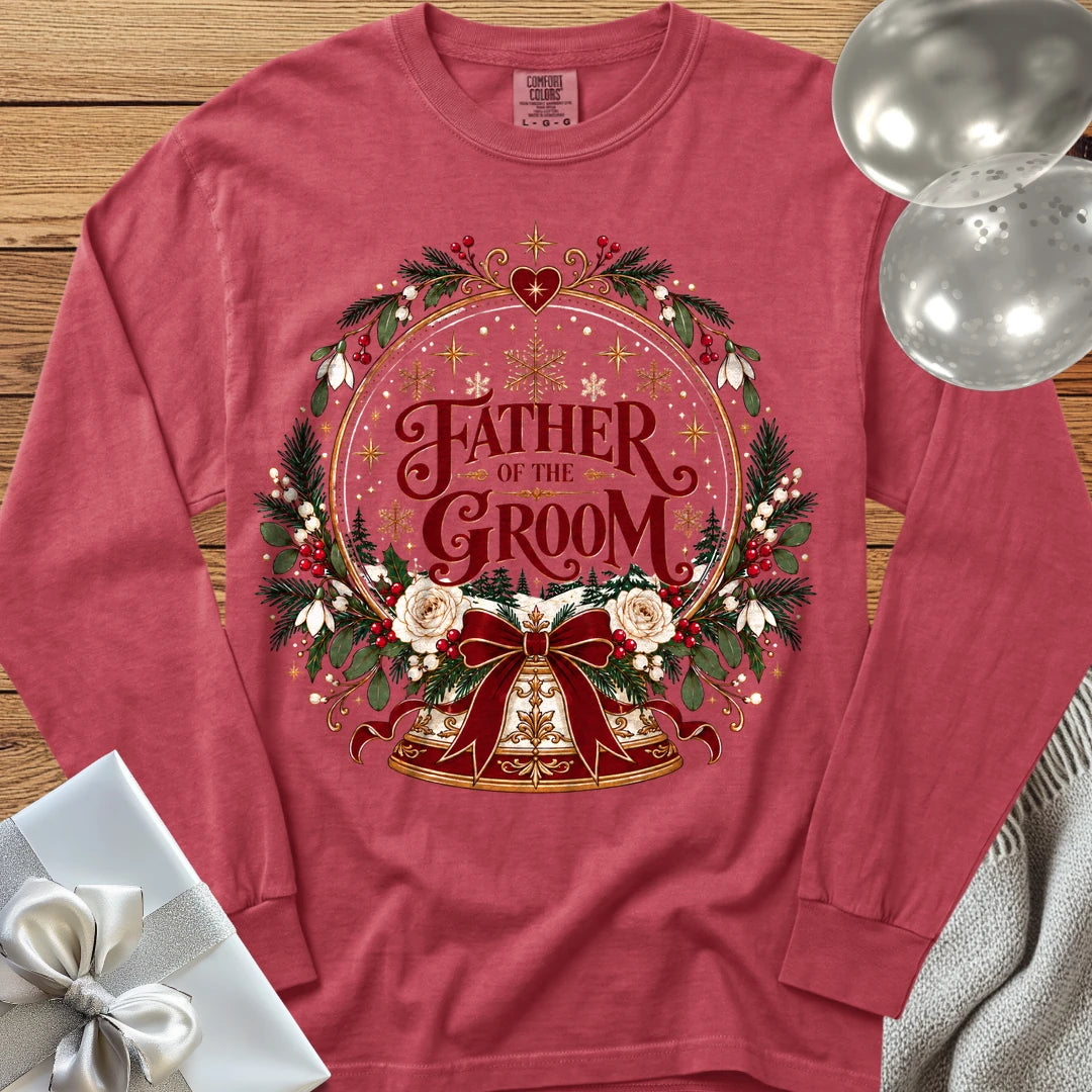 Father of the Groom - Premium Snowglobe Wedding Long Sleeve T-Shirt - Crimson
