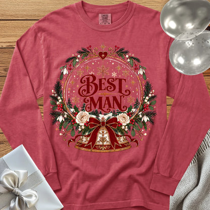 Best Man - Premium Snowglobe Wedding Long Sleeve T-Shirt - Crimson