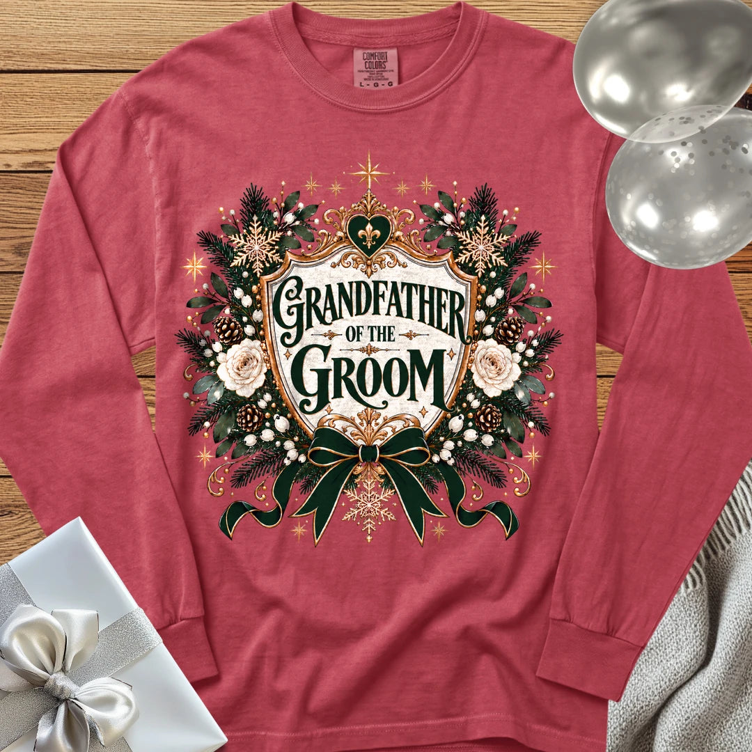 Grandfather of the Groom - Premium Winter Heirloom Wedding Long Sleeve T-Shirt - Crimson