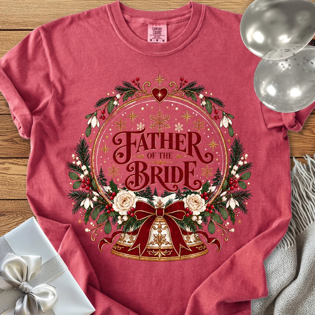 Father of the Bride - Premium Snowglobe Wedding T-Shirt - Crimson