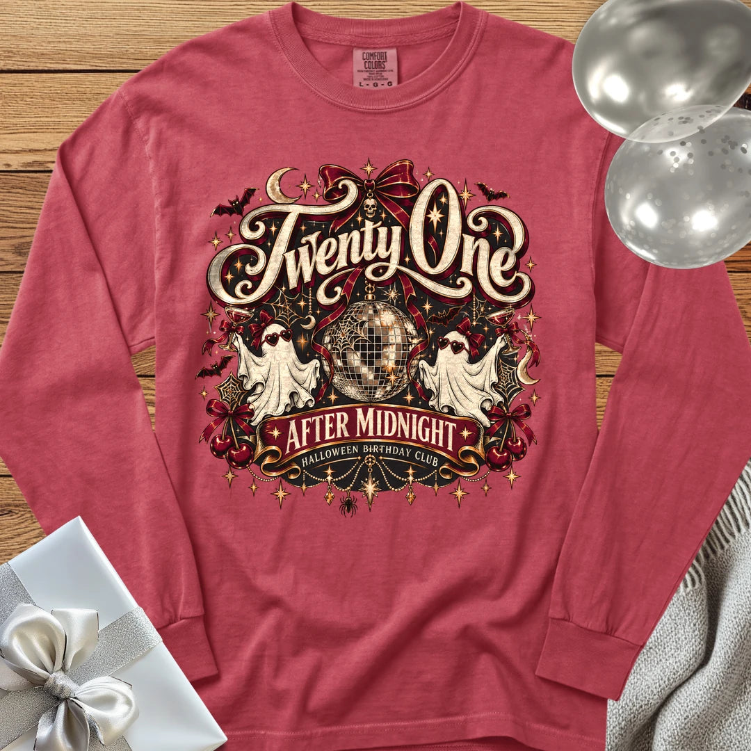 Twenty One After Midnight, Halloween Birthday Club - Premium Halloween 21st Birthday Long Sleeve T-Shirt - Crimson