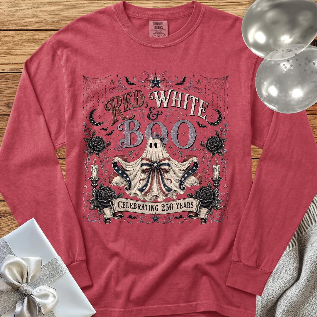 Red, White & Boo - Premium America 250 Halloween Long Sleeve T-Shirt - Crimson