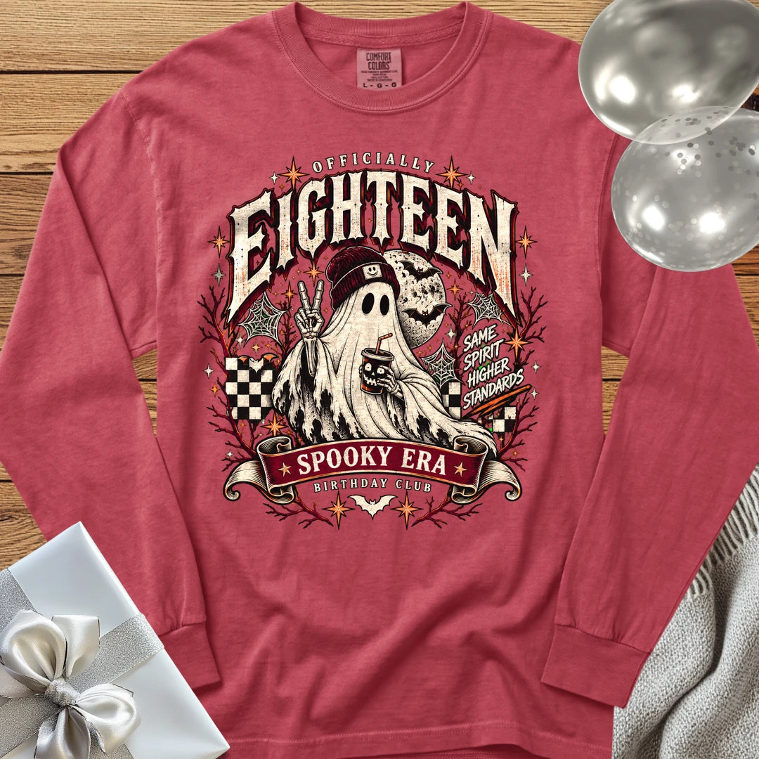 Officially Eighteen, Spooky Era - Premium Halloween 18th Birthday Long Sleeve T-Shirt - Crimson