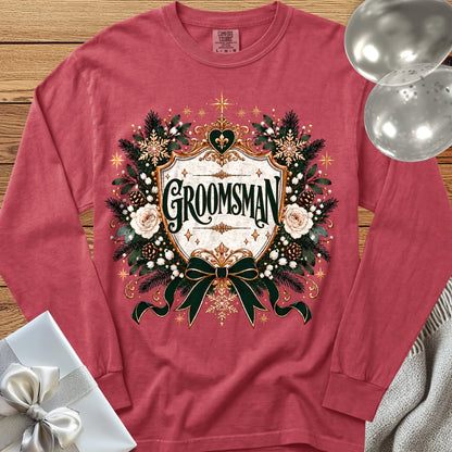 Groomsman - Premium Winter Heirloom Wedding Long Sleeve T-Shirt - Crimson
