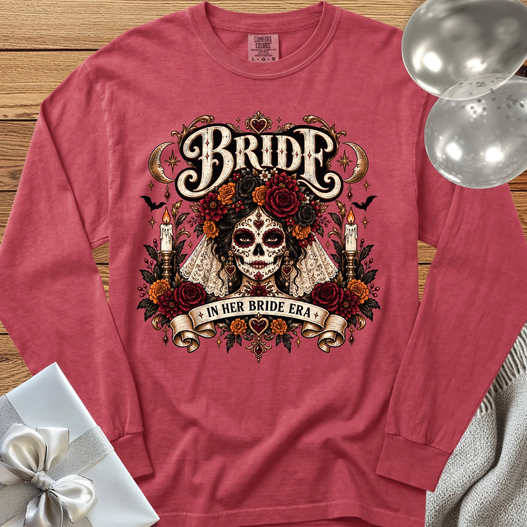 Bride, In Her Bride Era - Premium Halloween Wedding Long Sleeve T-Shirt - Crimson