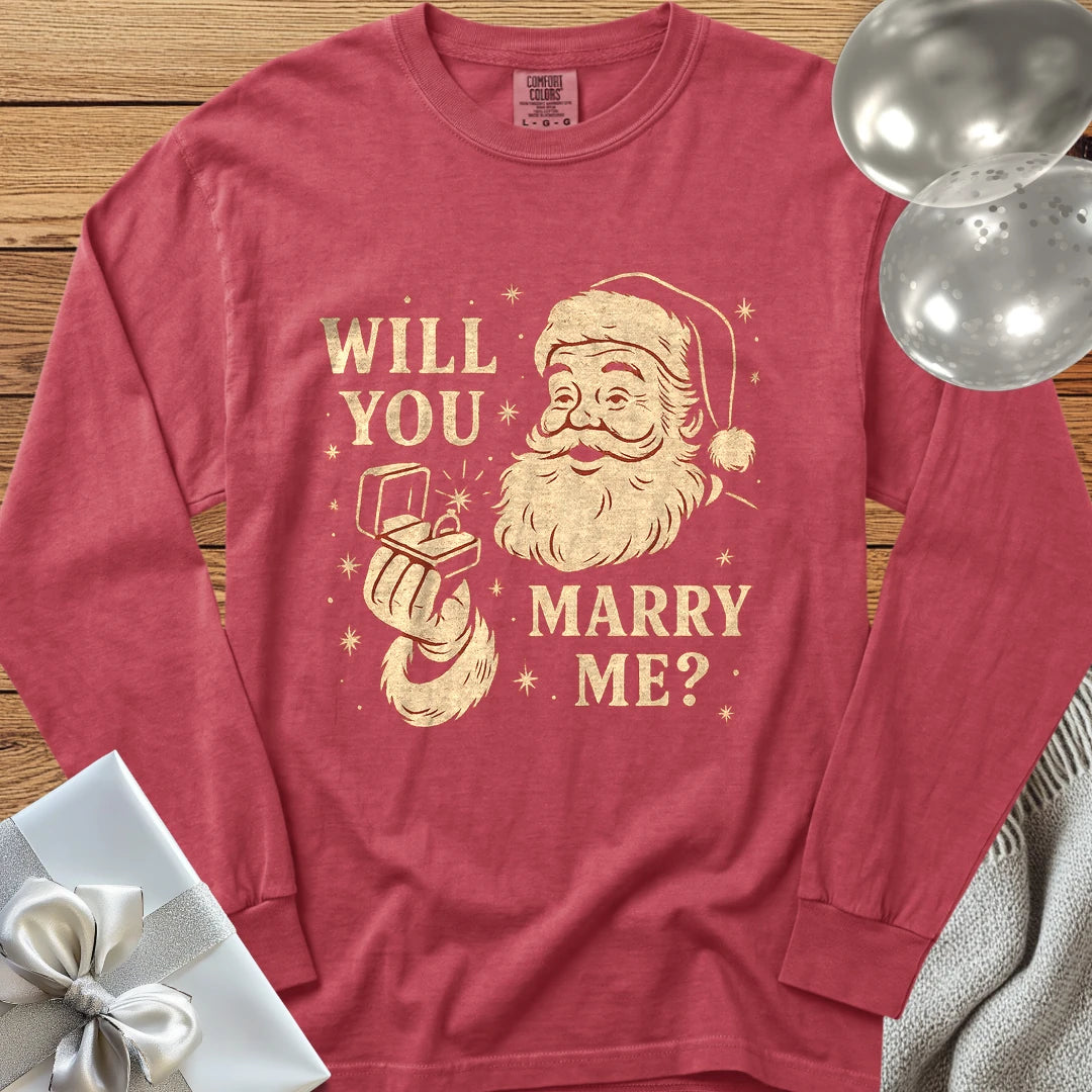 Will You Marry Me? (Santa) - Premium Christmas Proposal Long Sleeve T-Shirt - Crimson