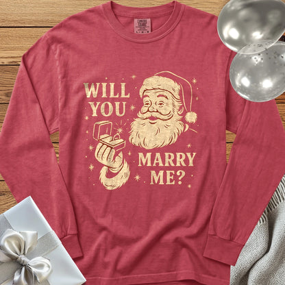 Will You Marry Me? (Santa) - Premium Christmas Proposal Long Sleeve T-Shirt - Crimson