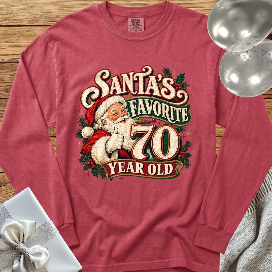 Santa’s Favorite 70 Year Old - Premium Christmas 70th Birthday Long Sleeve T-Shirt - Crimson