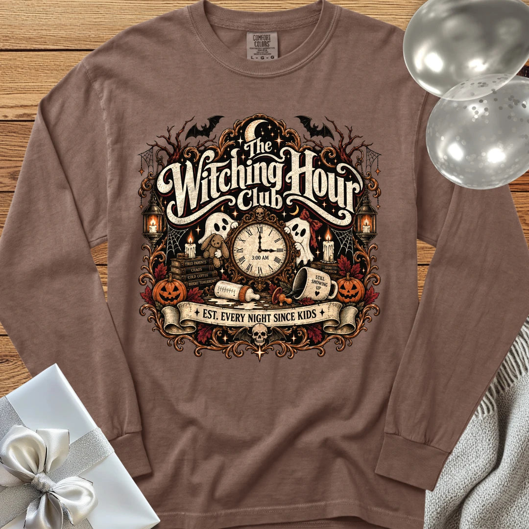Witching Hour Club, Est. Every Night Since Kids - Premium Halloween Parenting Long Sleeve T-Shirt - Espresso