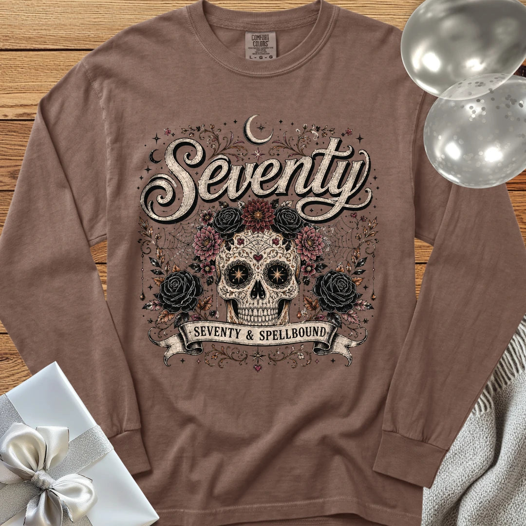 Seventy & Spellbound, Skull Edition - Premium Halloween 70th Birthday Long Sleeve T-Shirt - Espresso