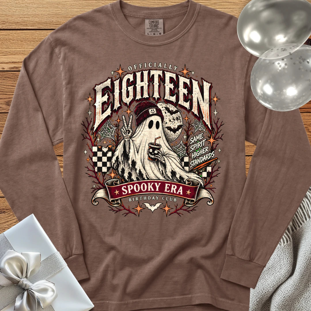Officially Eighteen, Spooky Era - Premium Halloween 18th Birthday Long Sleeve T-Shirt - Espresso