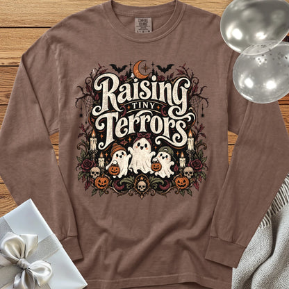 Raising Tiny Terrors - Premium Halloween Long Sleeve T-Shirt - Espresso
